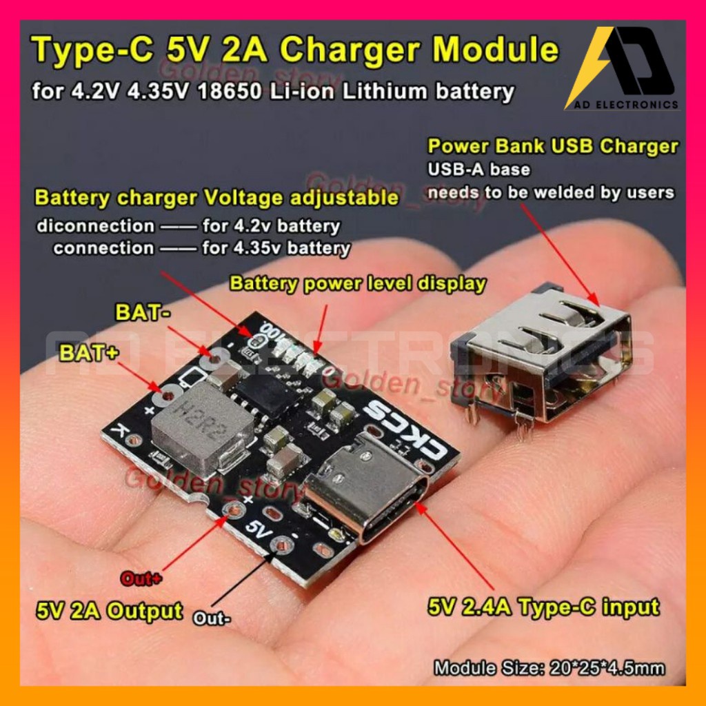 Mạch Sạc Dự Phòng 1S 4.2V  Tăng Áp Type C - Sạc Pin 18650, Lithium 5V 2A