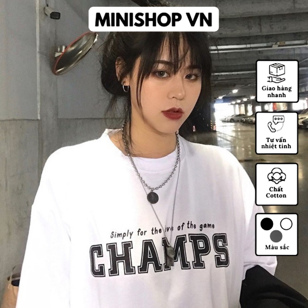 Áo phông unisex form rộng tay lỡ in hình Champs chất cotton mềm mát