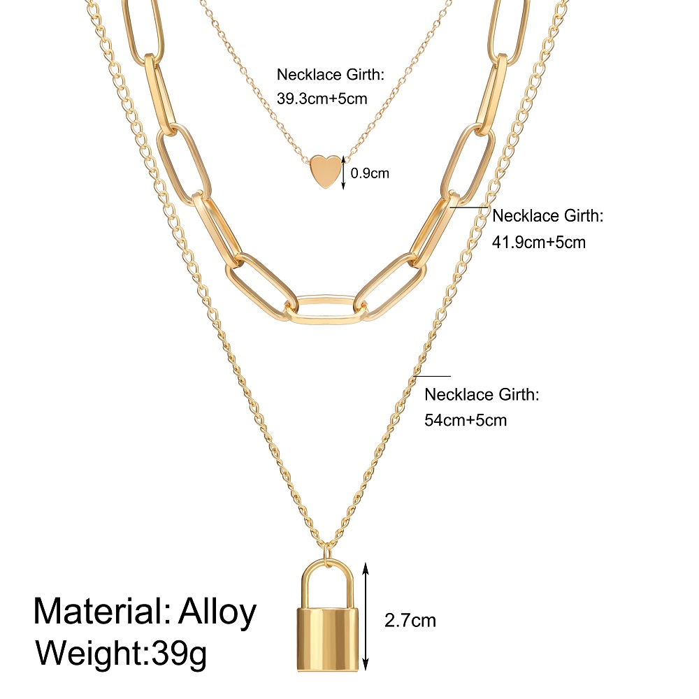 vòng cổ Nhiều Lớp Mặt Hình Ổ Khóa Trái Tim Thời Trang Cho Nữ