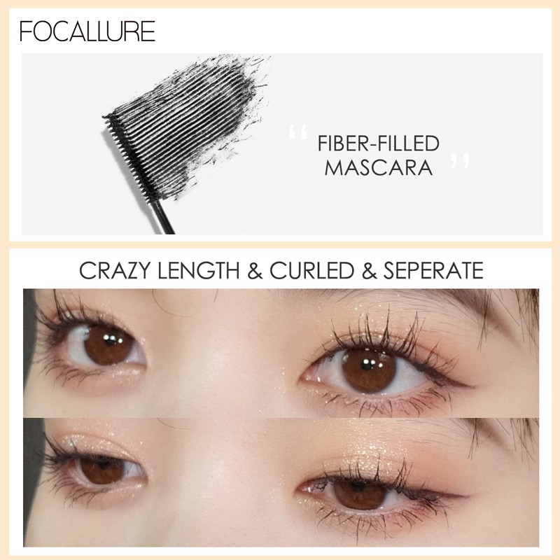 Set Mascara kèm bút kẻ mắt và gel lông mày FOCALLURE màu đen trang điểm chống nước 60g