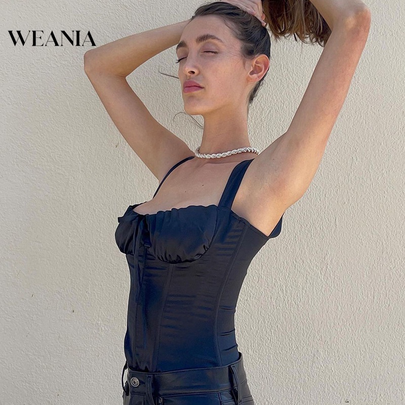 Áo Tank Top Vải Satin Phối Ren Thắt Nút D0321 Thời Trang Mùa Hè Cho Nữ