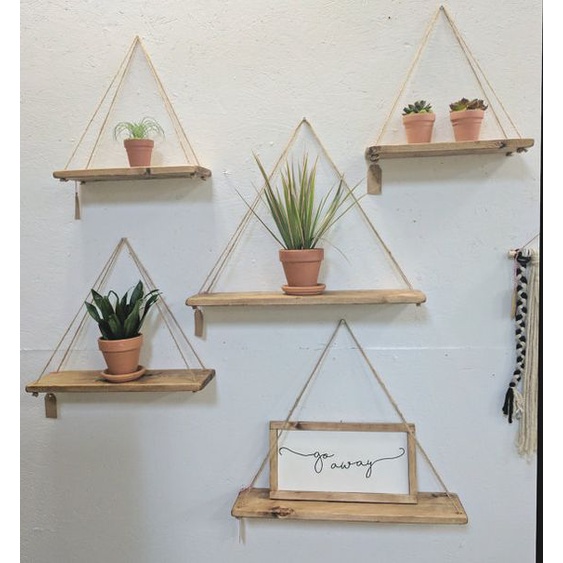 Kệ Treo Tường Gỗ 1 Tầng Thanh Ngang Dây Thừng Cao Cấp Nguyên Tấm Déco siêu đẹp