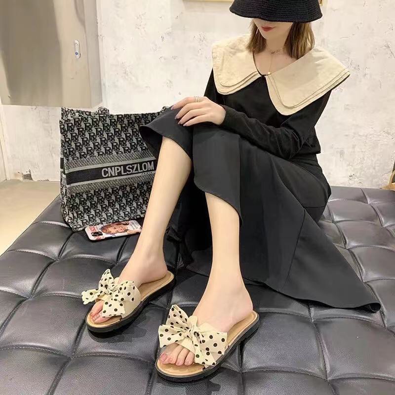Dép Nữ Thời Trang, Kiểu Dép Quai Ngang Nữ Có Nơ Xinh Xắn, Lót Giả Da Đế Nhựa, Phù Hợp Đi Chơi Giá Rẻ