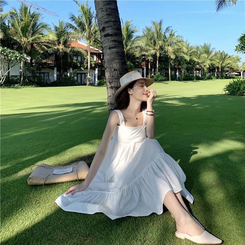 Đầm maxi hai dây nơ lưng đuôi cá tiểu thư siêu xinh, Váy kiểu nữ 2 dây dáng dài đi biển hàng đẹp | BigBuy360 - bigbuy360.vn