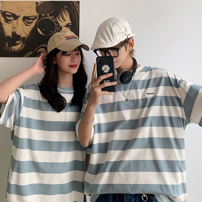 Áo thun tay lỡ form rộng - phông nam nữ cotton oversize - T shirt sọc tem tròn a - 2N Unisex