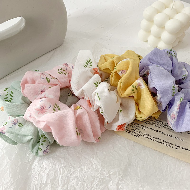 Scrunchies Cột Tóc Vải Hoa Hibiscus Mùa Hè Dễ Thương