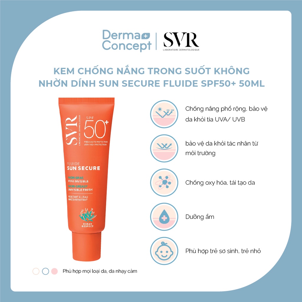 Kem chống nắng trong suốt không nhờn dính SVR Sun Secure Fluide SPF50+ 50ml [NHẬP KHẨU CHÍNH HÃNG 100%]