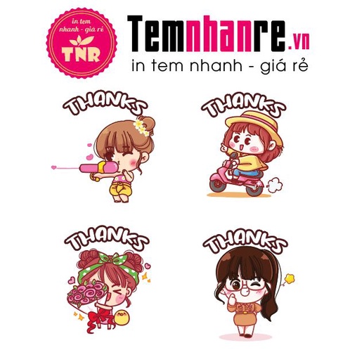 Combo 60c Sticker Thanks Temnhanre.vn Chibi cute kích thước 3 cm