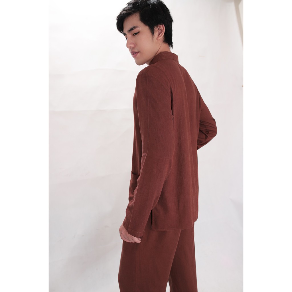 Bộ cư sĩ phục tay dài nút tàu 2 túi
