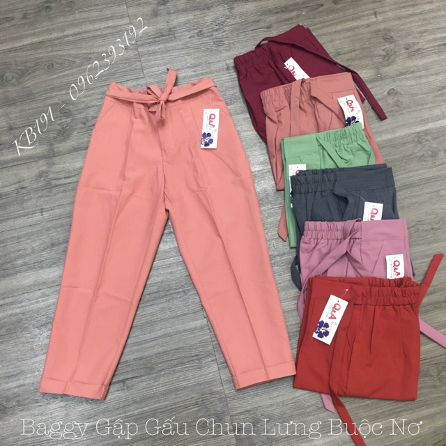 Quần Baggy Gập Gấu Chun Lưng Buộc Dây Nơ - Chất Tuyết Mưa Hàng Đẹp