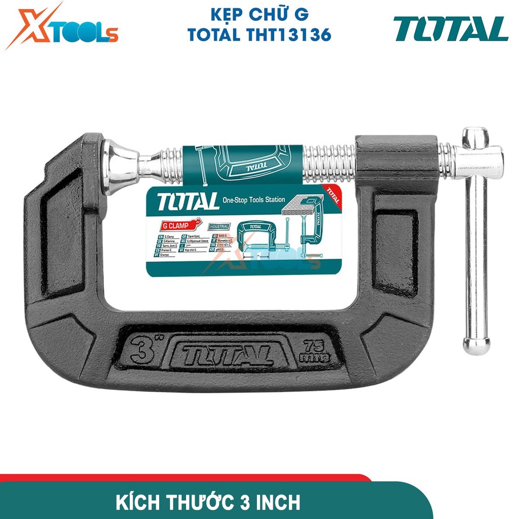 Cảo chữ C đa năng cao cấp TOTAL THT13136 3&quot; kẹp chữ G chất liệu gang đúc nguyên khối cứng không gỉ -CHÍNH HÃNG-XTOOLS