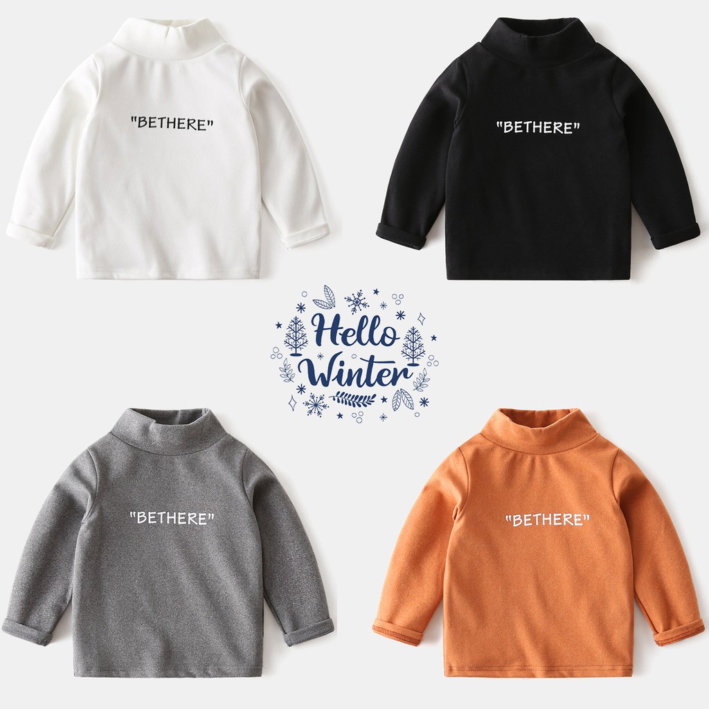 Áo giữ nhiệt cho bé WAPYPY áo thun cổ lọ 3 phân họa tiết chữ đáng yêu chất cotton hàng xuất Âu Mỹ - Hàng mới về