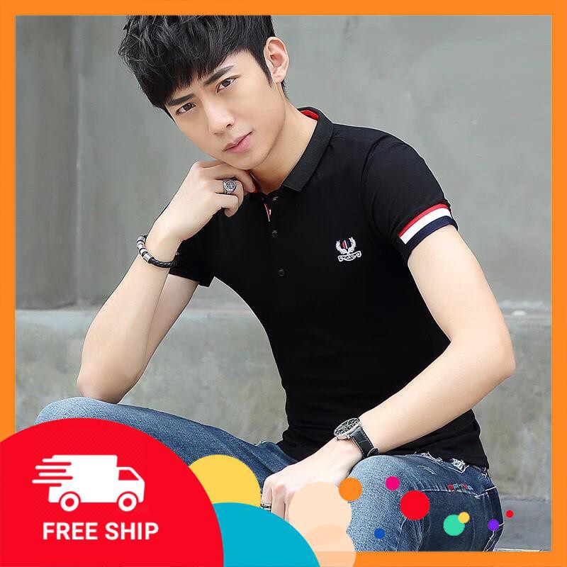 ÁO THUN NAM Áo Thun Ngắn Tay Có Cổ Phối Màu Cao Cấp (Đen, Hồng) #0