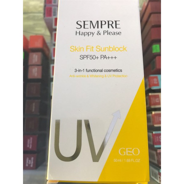 Kem Chống Nắng trang điểm   Geo Lamy Sempre Happy & Please Skin Fit Sunblock SPF50+ PA+++ 50ml