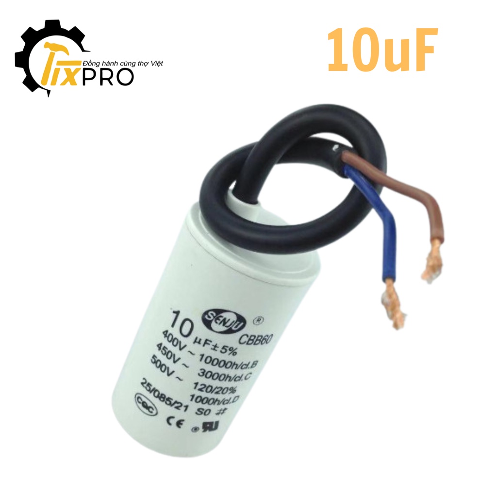 Tụ khởi động 10UF 450V CBB60 SENJU màu trắng loại xịn