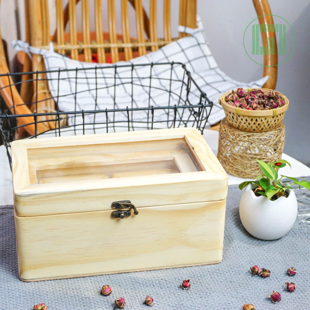 Hộp gỗ chữ nhật nắp kính mica - Hộp gỗ quà tặng - Goc Garden | BigBuy360 - bigbuy360.vn