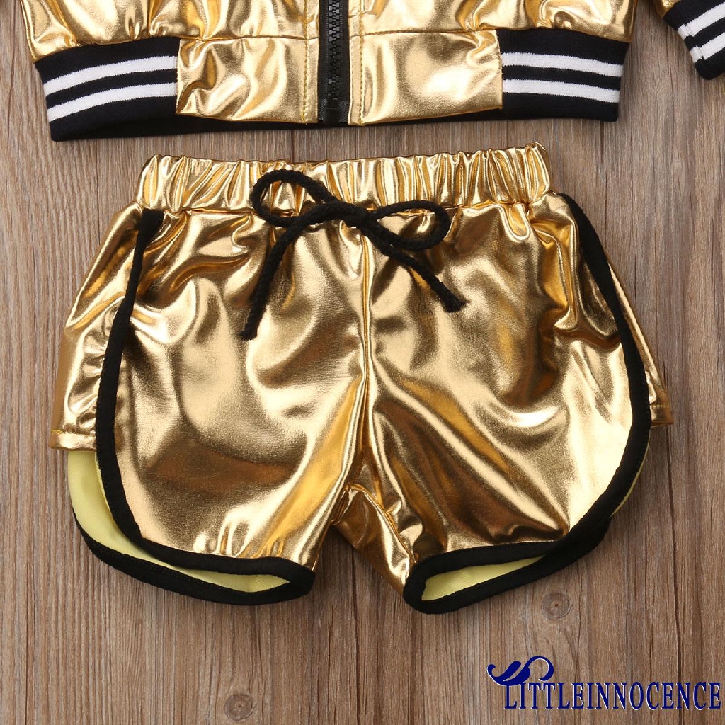 ❤XZQ-Baby Little Girls Fashion Cool Autumn Party Casual Bling Bling Cardigan Long Sleeve Coat Short Pants Outfits Set