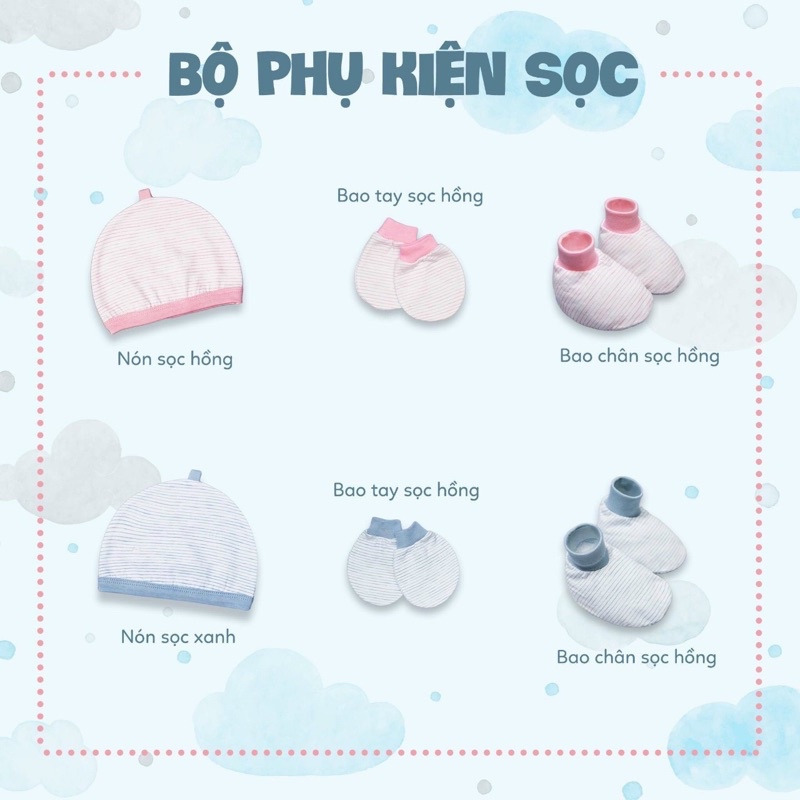 Bộ Nón bao tay chân Miomio cho bé sơ sinh (1 nón+2 chiếc bao chân+4 chiếc bao tay)