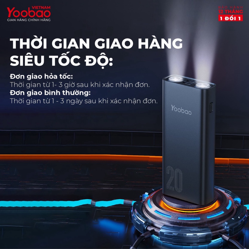 Pin sạc dự phòng Yoobao L20 20000mAh tích hợp 2 đèn LED siêu sáng-Thiết kế hiện đại