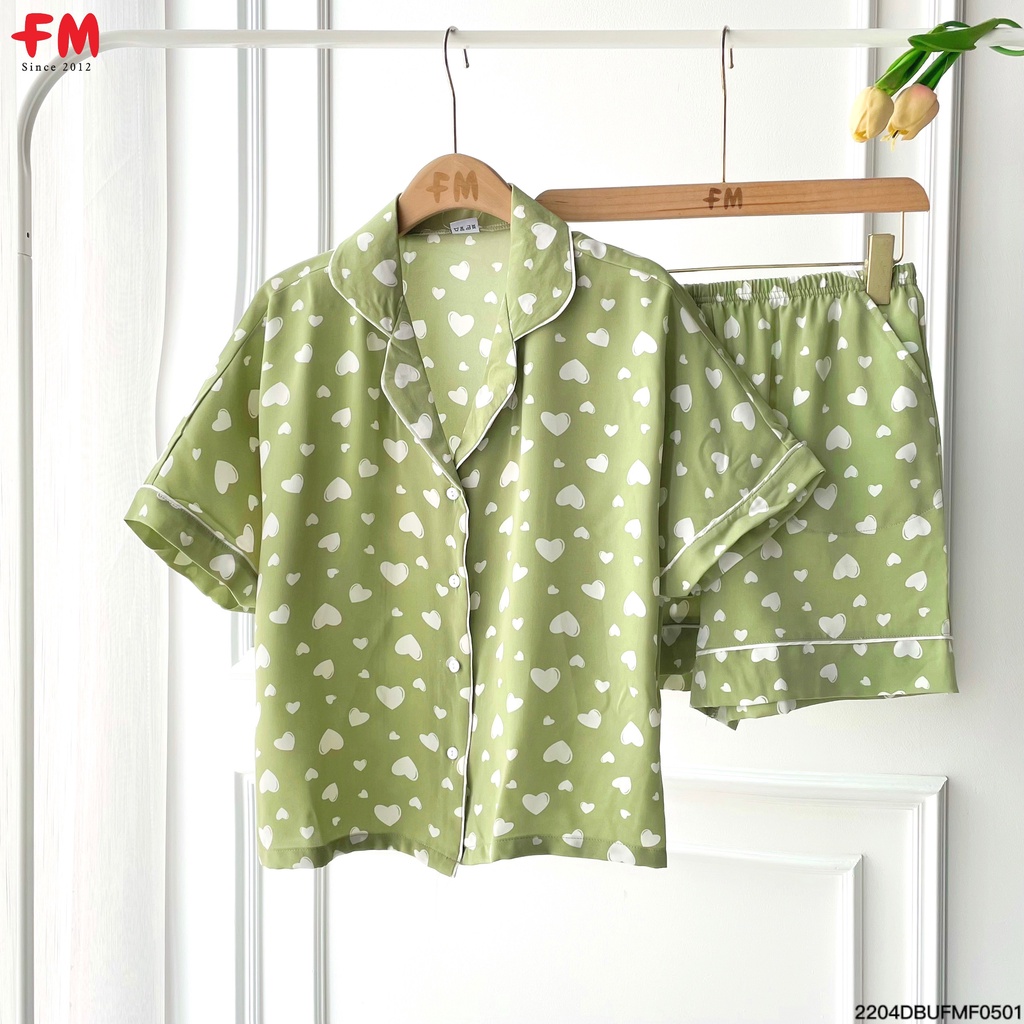 Đồ bộ nữ mặc nhà FM Style bộ ngủ pijama lụa cộc tay họa tiết hoạt hình dễ thương set mặc nhà 220405416