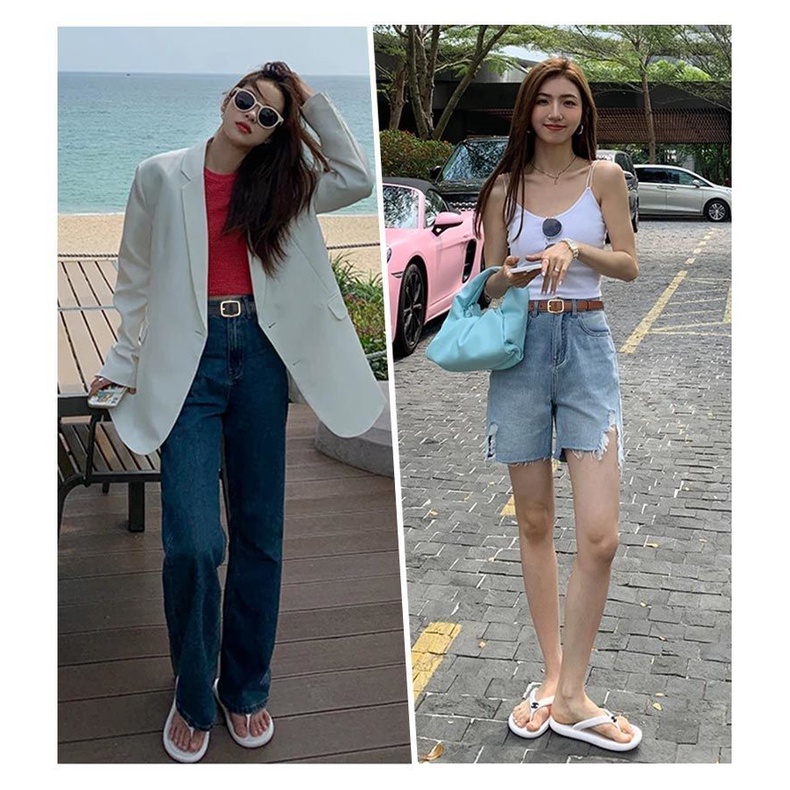 SmileFairyCC【COD &amp; Hàng Có Sẵn】Thắt Lưng Da Mềm Khóa Kim Loại Hình Tròn/Vuông Thời Trang Công Sở Cho Nữ