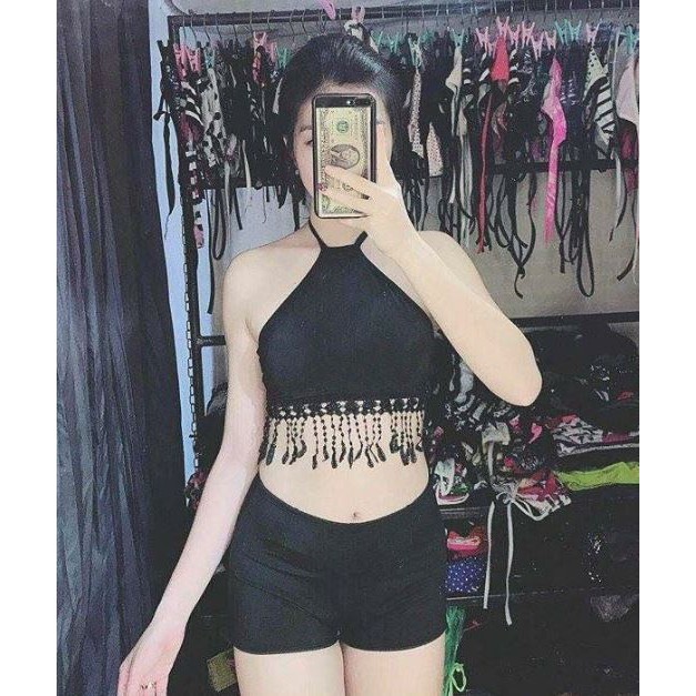 Bikini 2 mảnh yếm đen tua rua ( Kèm ảnh khách) | BigBuy360 - bigbuy360.vn