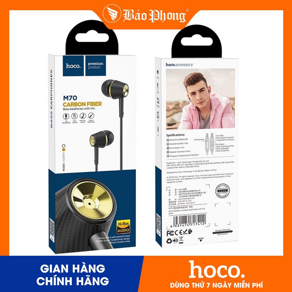 [Mã ELORDER5 giảm 10K đơn 20K] Tai Nghe dây Hoco M70- chính hãng