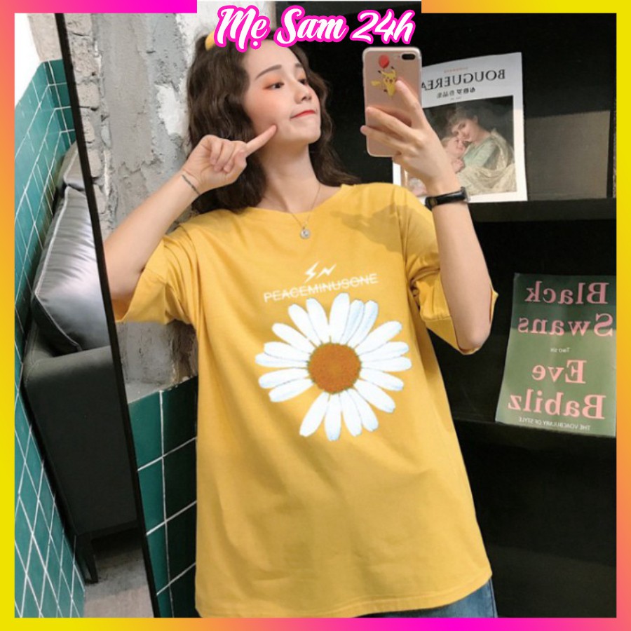 Áo thun form rộng, áo phông tay lỡ Mẹ Sam 24h, họa tiết in hình Hoa Cúc