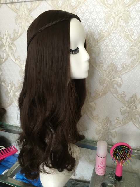 Tóc giả nguyên đầu không mái ❤️FREESHIP❤️❤️ xoăn dài 8181, tặng kèm lưới trùm wig.
