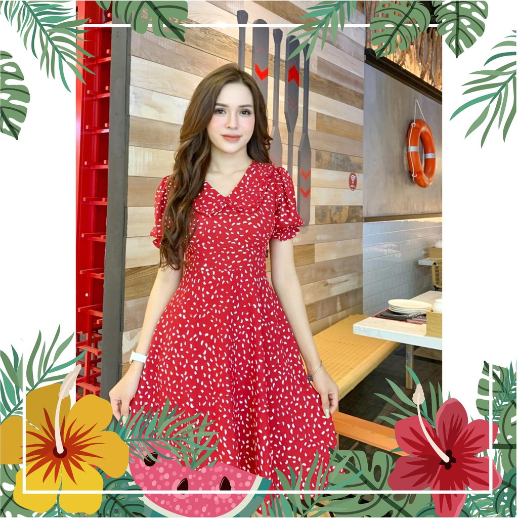 Đầm xòe chấm bi cổ sen SE FASHION -MKFDY0222 (Đẹp nhất, dễ thương)