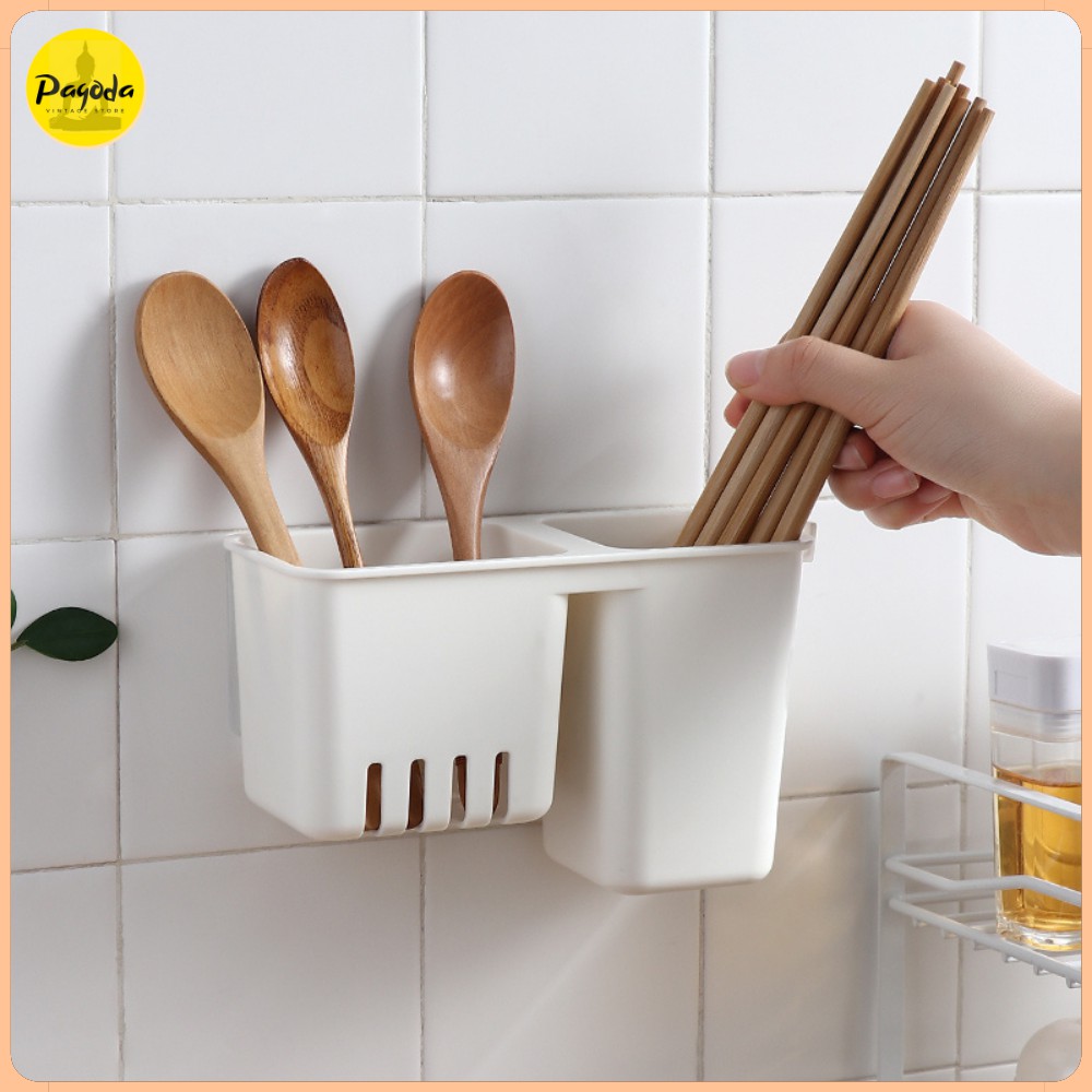 (SP mới) Hộp đựng thìa đũa 2 ngăn dán tường => Follow shop để nhận mã giảm giá