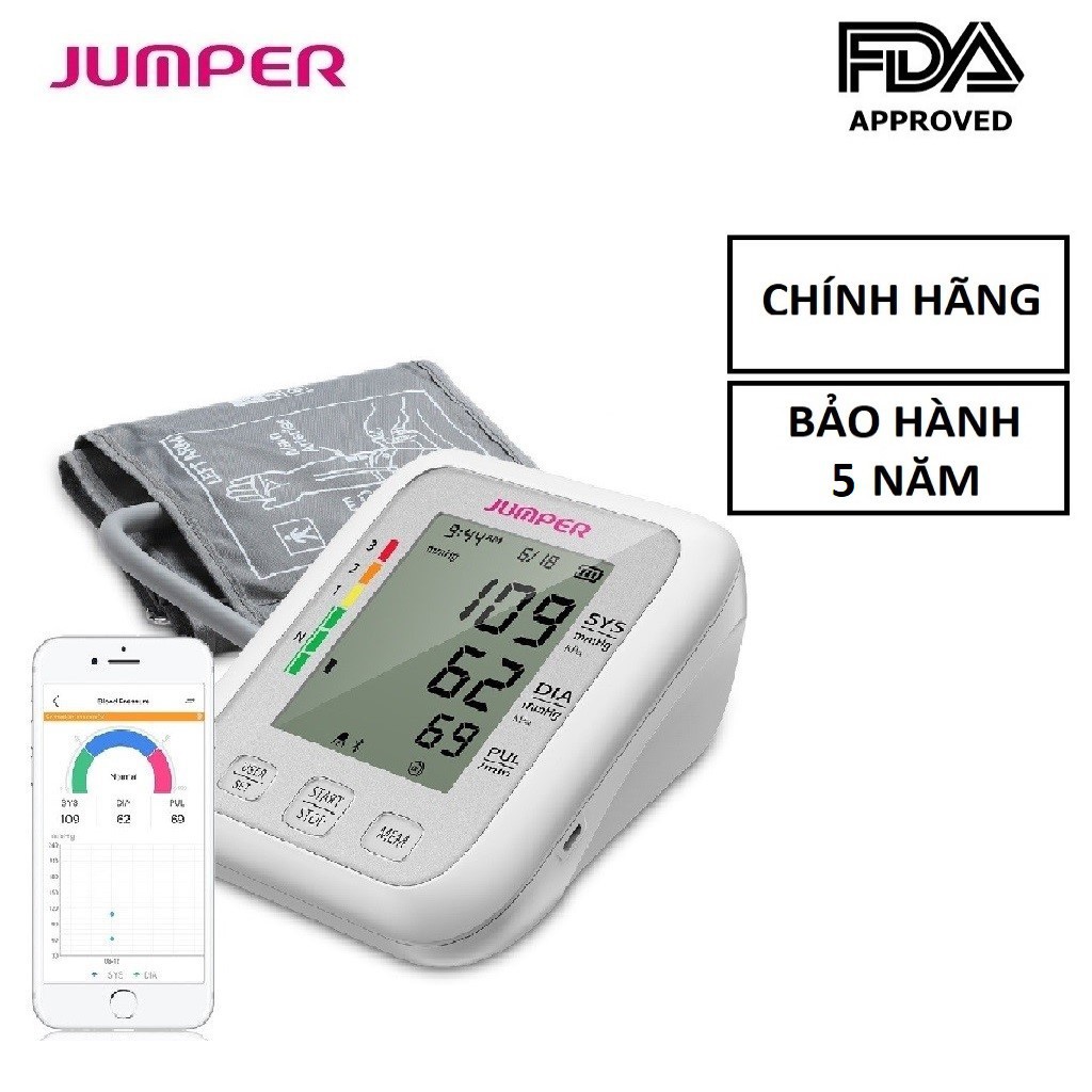 [BH 5 Năm] Máy đo huyết áp omron điện tử bắp tay Jumper JPD-HA120, Kết nối Bluetooth + APP, (FDA Hoa Kỳ + xuất USA)