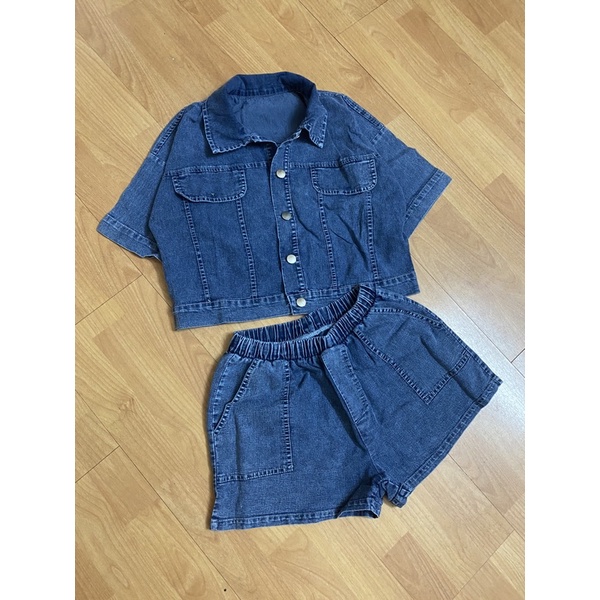 ❤️FREESHIP❤️ Bộ Jean Áo Cộc Quần Shorts bộ bò croptop siêu xinh #028 _hàng sẵn( ảnh thật cuối)