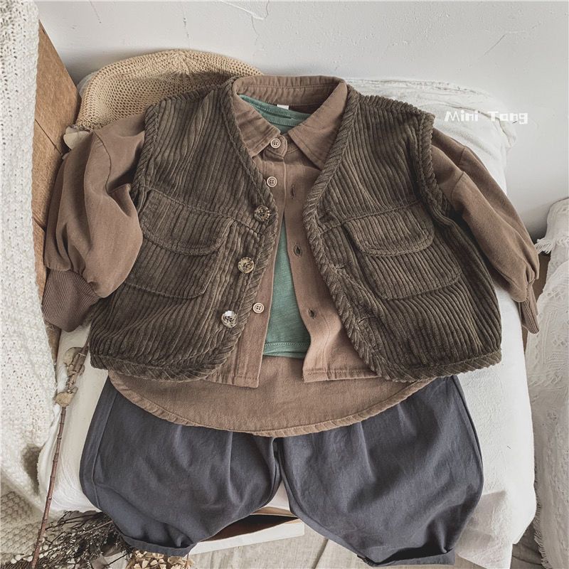 Áo Sơ Mi Cotton Màu Trơn Phong Cách Hàn Quốc Thời Trang Mới Cho Bé Trai Và Gái