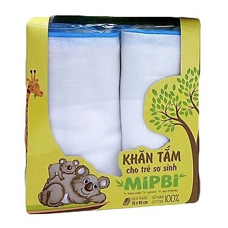 Khăn tắm cao cấp Mipbi 100% cotton tự nhiên mềm mại (Hộp 2 chiếc 75x85cm)