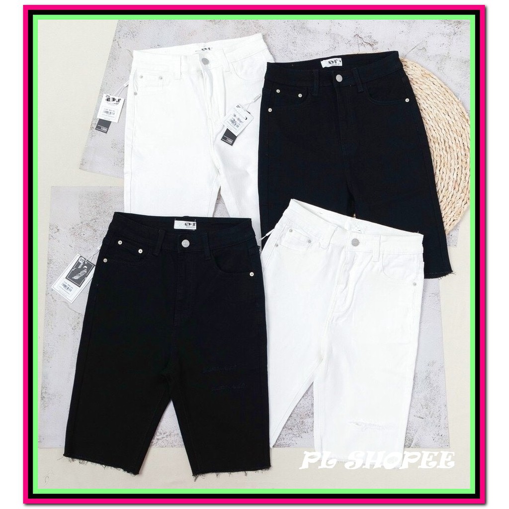 quần jean LỬNG nữ TRƠN MÀU ĐEN - TRẮNG tua lai siêu xinh jean giãn nhẹ -LUNG31