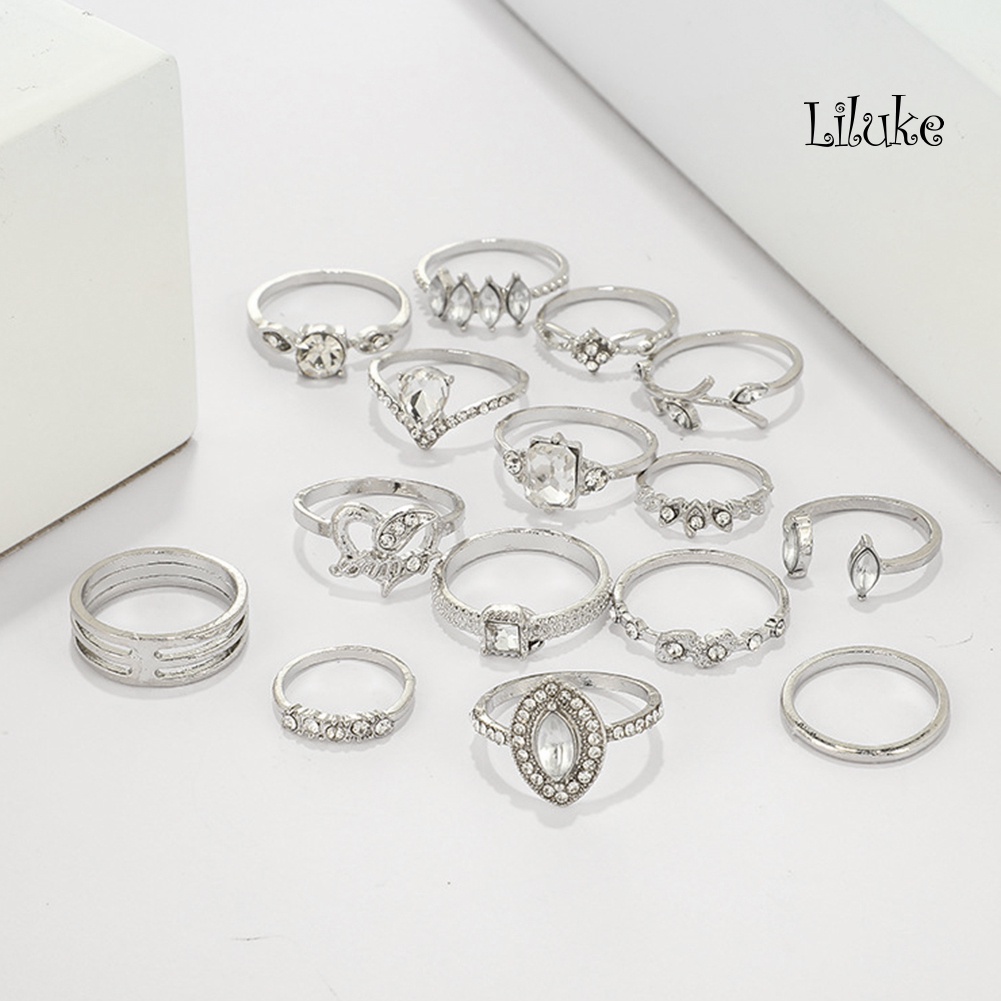 Bộ 15 Nhẫn Hợp Kim Trang Trí Đá Phong Cách Bohemian Cho Nữ