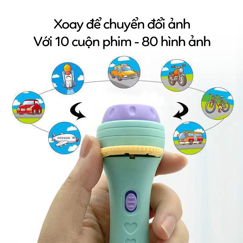 Đèn pin chiếu hình đủ bộ 80 hình ảnh cho bé