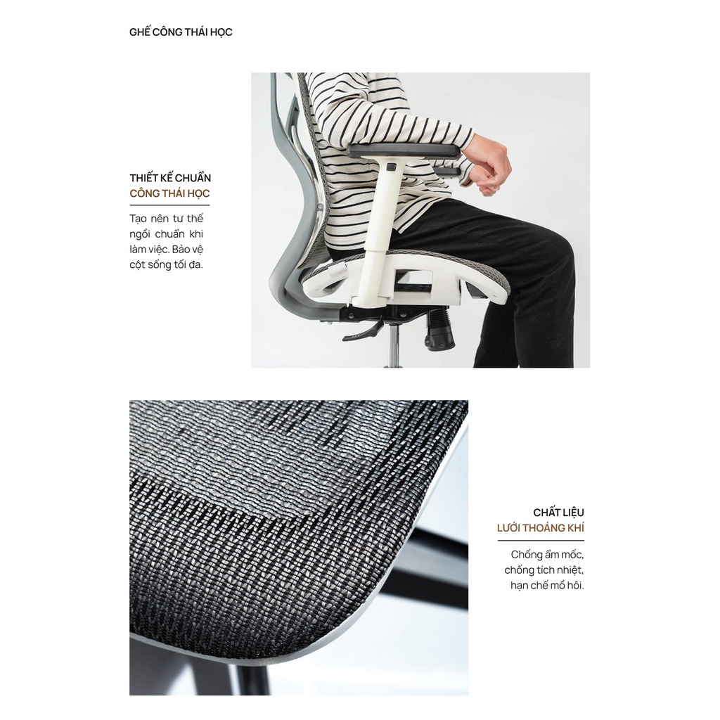 Ghế Công Thái Học Văn Phòng Xiaomi Manson Butterfly Wing Tựa Đầu Linh Hoạt Bảo Vệ Cột Sống Chuẩn Ergonomic.