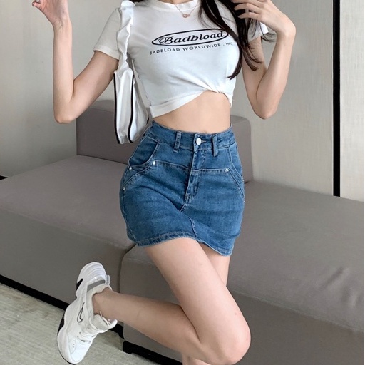 Chân Váy Denim Dáng Chữ A Lưng Cao Co Giãn Tốt Phong Cách Trung Hoa Thời Trang Mùa Hè Mới