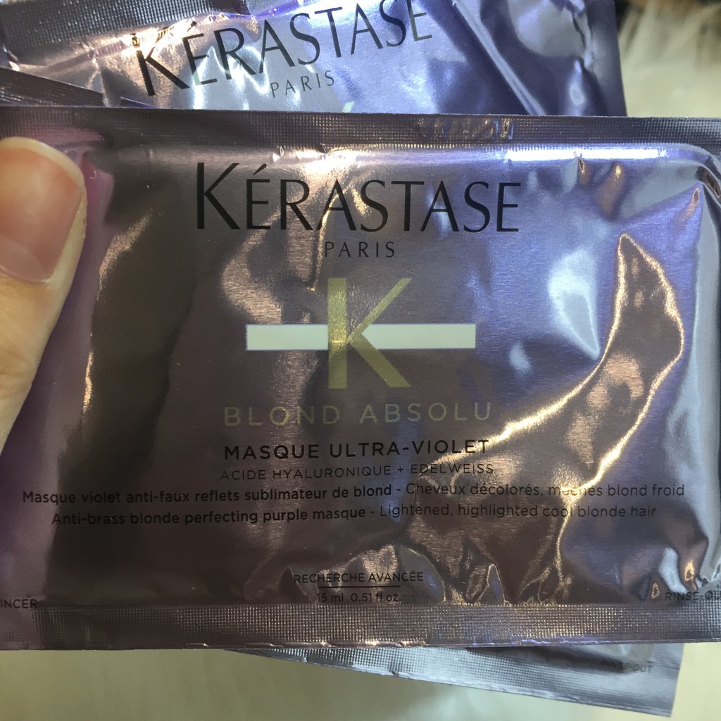 Mặt nạ tím bảo vệ màu tóc nhuộm Kerastase FAUX-BLONDE CARE Masque Ultra-Violet - 15ml - [Có bill US]