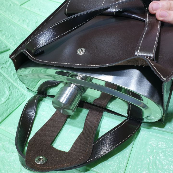 Bình đựng rượu nước inox cccp kèm bao da 5 lít inox 304 hàng nhập khẩu cao cấp dày 0.6mm tặng phễu