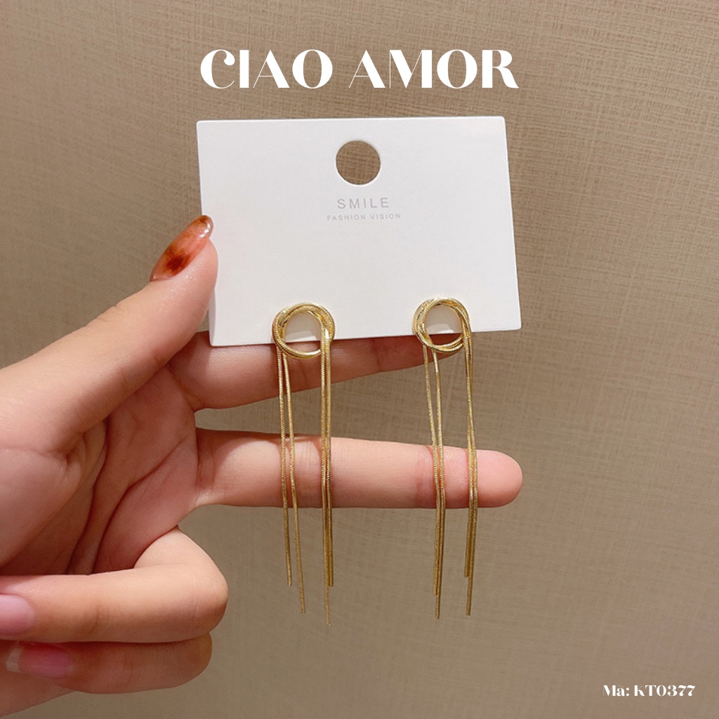 Khuyên tai nữ, Bông tai nữ bạc 925 dài dây quấn tròn Trang sức Ciao Amor - KT0377