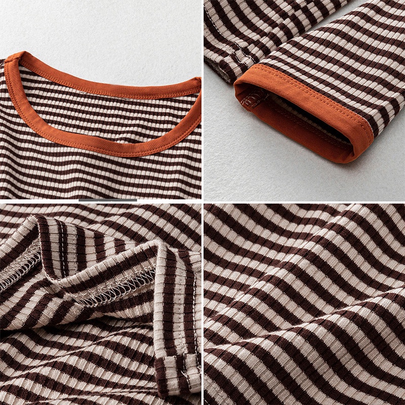 Áo Thun Dài Tay Dáng Rộng Họa Tiết Kẻ Sọc Màu Sắc Tương Phản Thời Trang Mùa Thu Mới