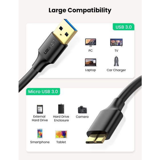 Dây USB 3.0 sang Micro USB UGREEN 10842 10841 10840 Dài 1,5m 1m 0,5m - Hàng Chính Hãng