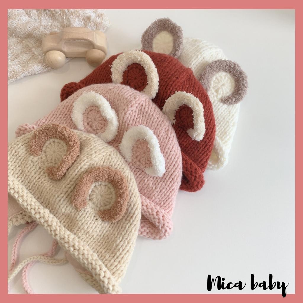 Mũ nón len cho bé kiểu dáng tai chuột viền bông xù đáng yêu ML196 Mica baby