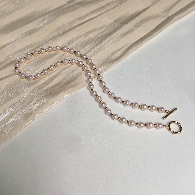 Chuỗi đeo cổ 6-7ly mix bi titan khóa OT bạc 925