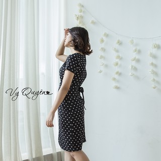 Váy Chấm Bi Xoắn Eo Xẻ Cao Chất Thái Chéo