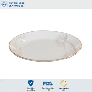 Đĩa tròn sâu viền vàng 22K họa tiết hoa dây huyền bí Thủy Tinh Ngọc USA Homeset cao cấp nhập khẩu chính hãng