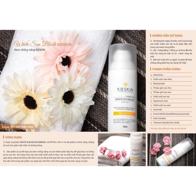 WHITE SUN BLOCK KBSKIN – KEM CHỐNG NẮNG KBSKIN